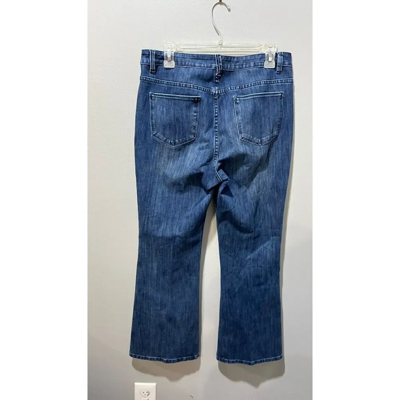 Soft Surroundings Womens Blue Distressed Denim Lean Flare Jeans M 33x29 Mid Ris - Picture 3 of 13